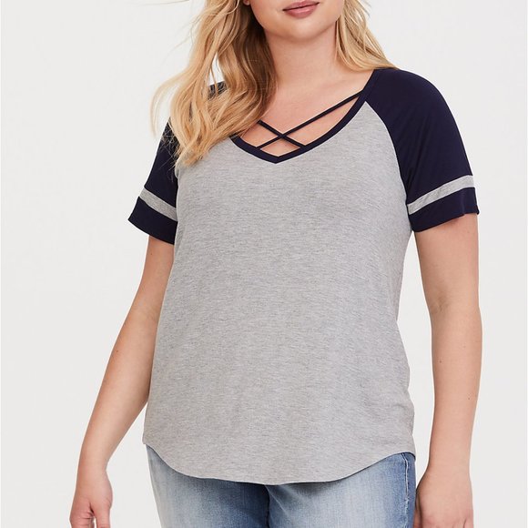 💜TORRID STRAPPY FOOTBALL CLASSIC FIT TEE - Picture 1 of 4